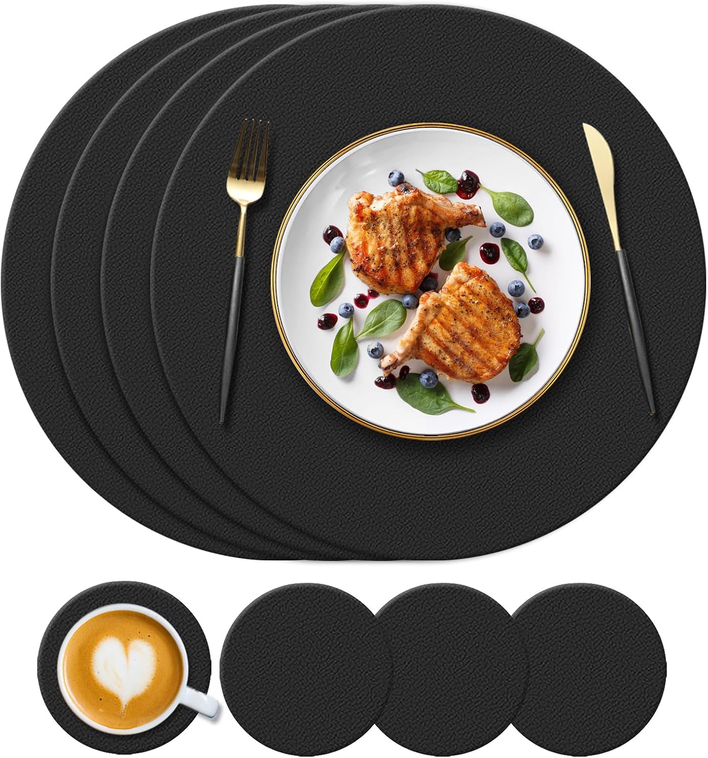 Tischset – aus Silikon, 4er-Set, 34cm, 10cm, schwarz
