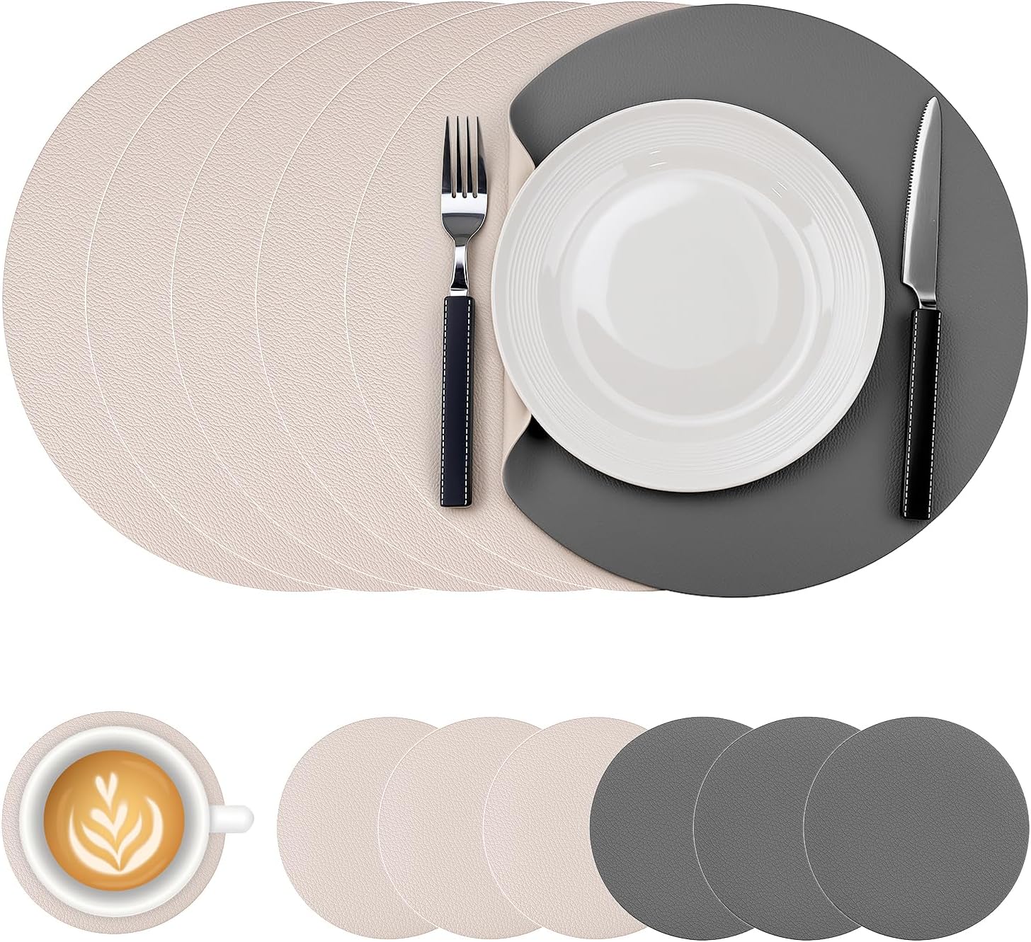 Tischset – hitzebeständig, aus PU-Leder, 32cm, 10cm, grau