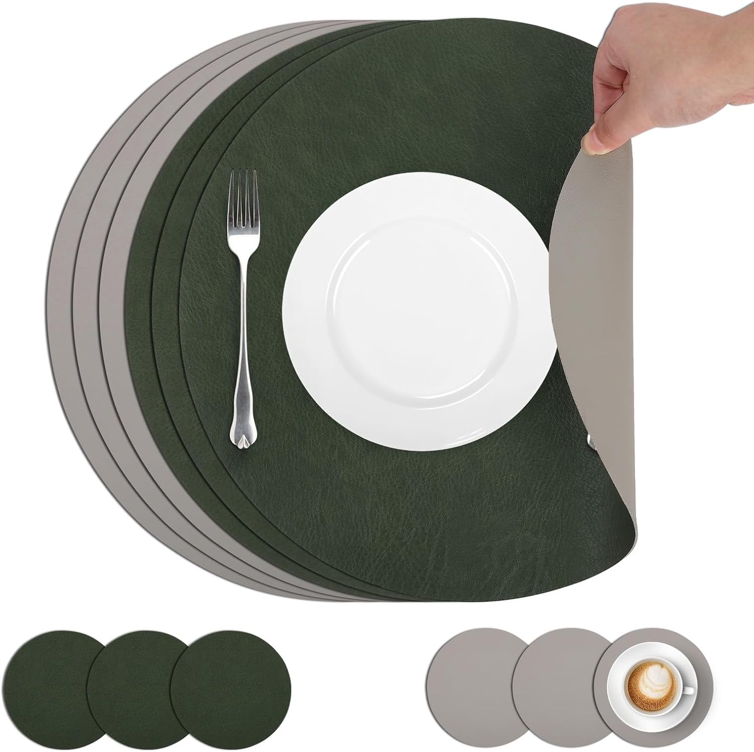Tischset – abwaschbar, rutschfest, für Party und Festival, wasserbeständig, 6er Set, 33cm, grau