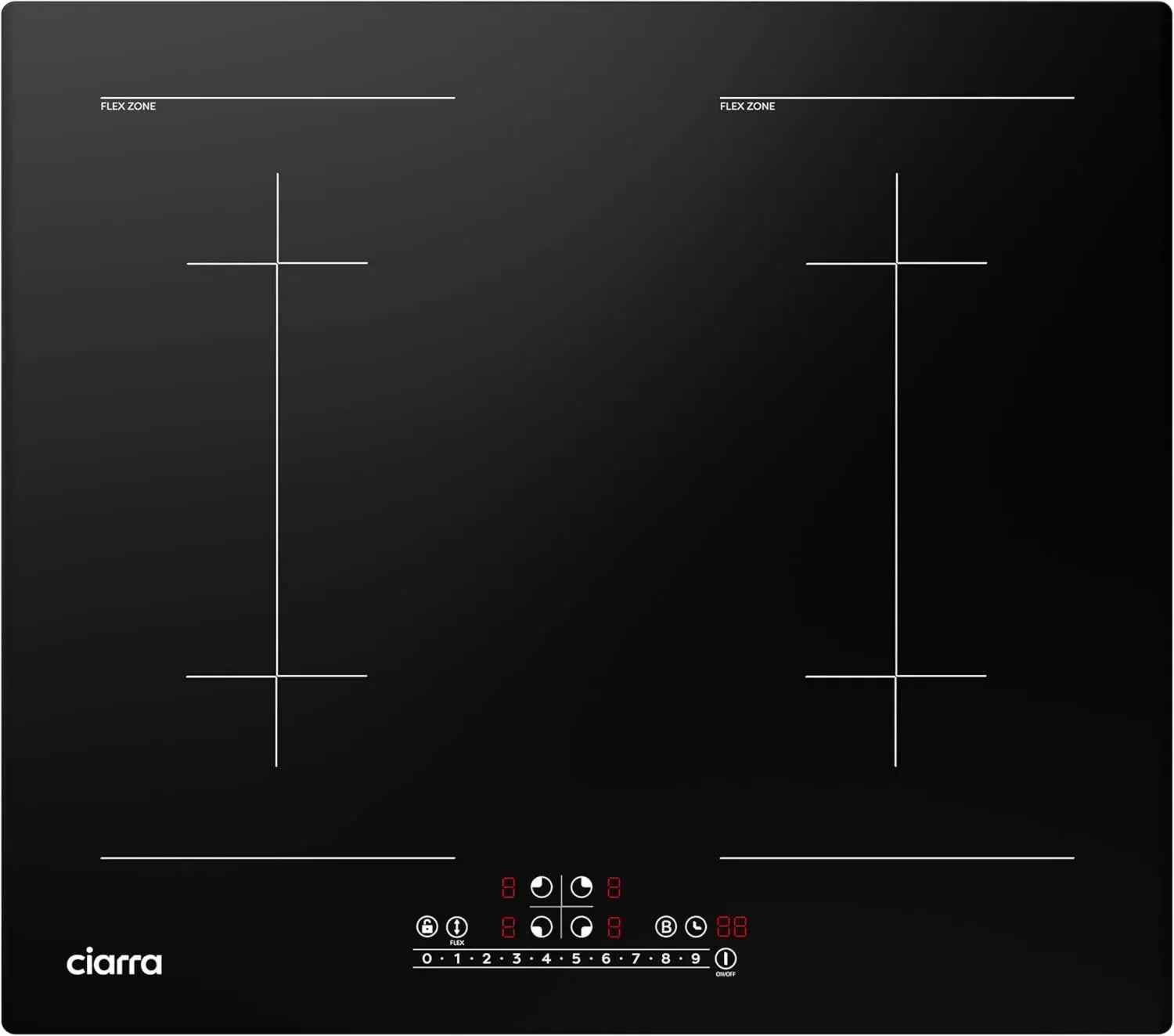 CIARRA Induktionskochfeld 60cm, 4 Zonen mit Flexzonen & Power Booster, Touch-Bedienung, 7200W